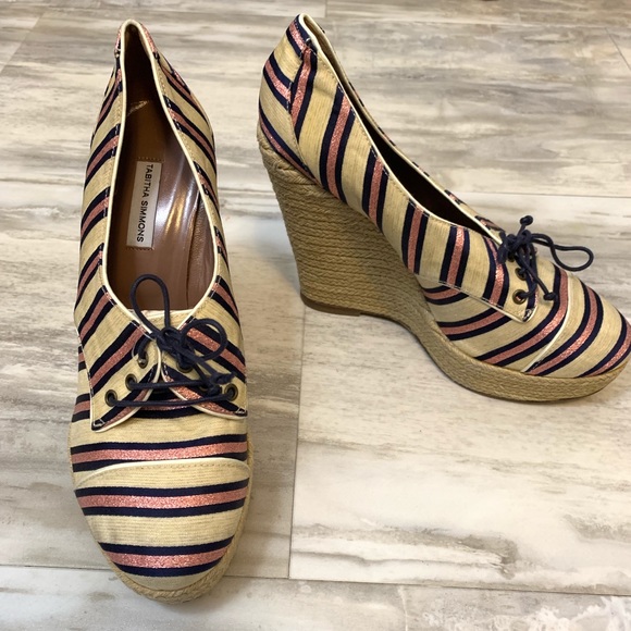 Tabitha Simmons Stripe Oxford Wedge Espadrille - Picture 2 of 8